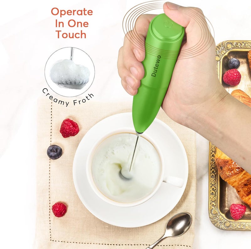 Dutewo Hand Mixer Milk Frother for Coffee - Frother Handheld Foam Maker for Lattes, Electric whisk Drink Mixer Mini Foamer for Cappuccino, Frappe, Matcha, Hot Chocolate, Yellow 359C(Green) - Image 3
